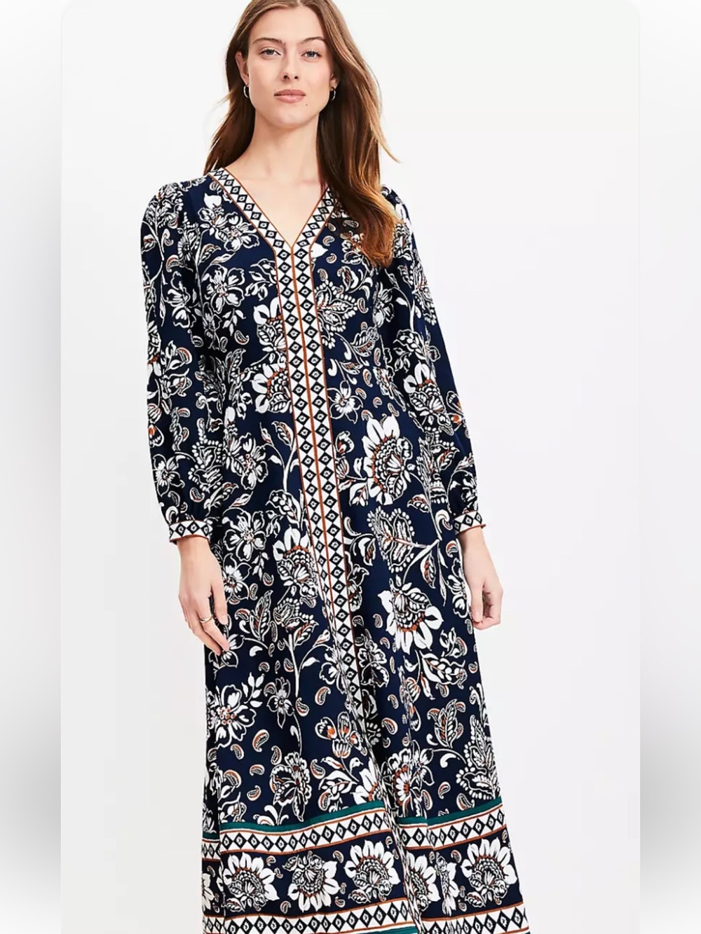 Loft Long Sleeve Floral Midi Dress